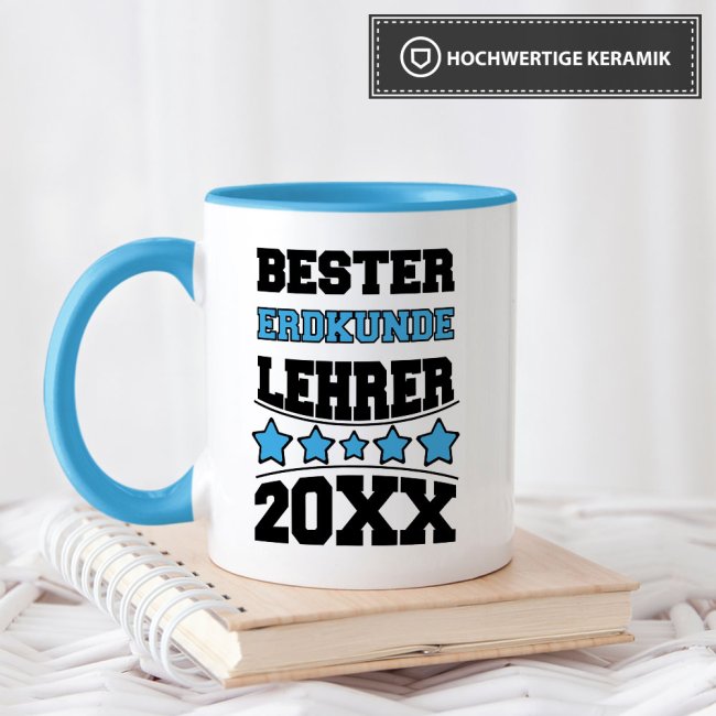 Tasse Bester Erdkunde-Lehrer Hellblau