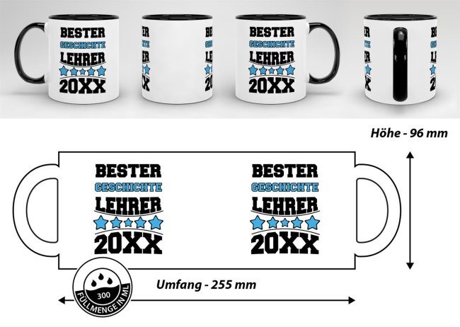Tasse Bester Geschichte-Lehrer Schwarz