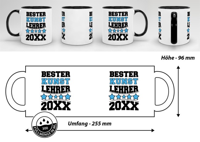 Tasse Bester Kunst-Lehrer Schwarz