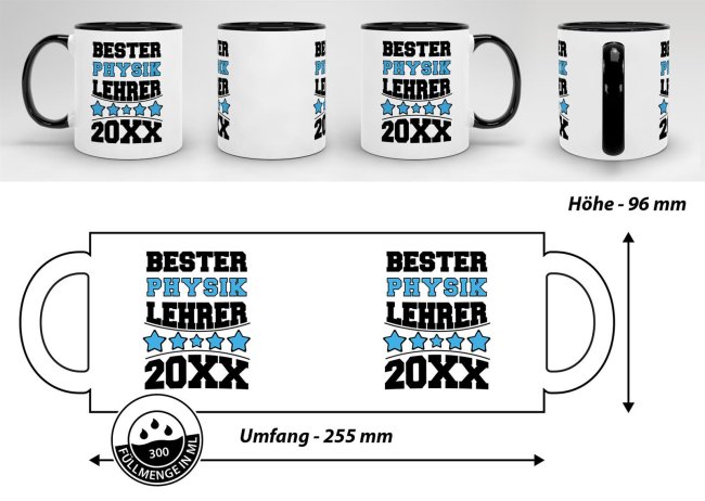 Tasse Bester Physik-Lehrer Schwarz