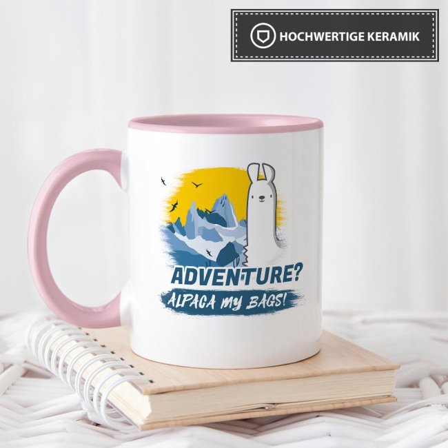 Tasse Alpaca my bags adventure Rosa