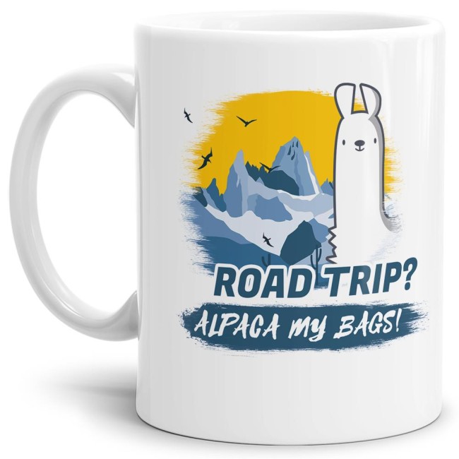 Tasse Alpaca my bags road trip Weiss