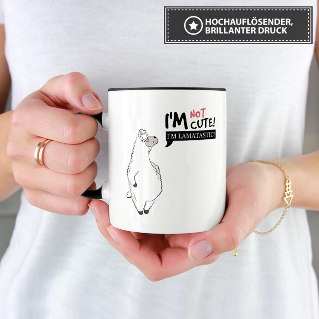 Tasse Im not cute im lamatastic Schwarz