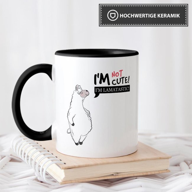 Tasse Im not cute im lamatastic Schwarz