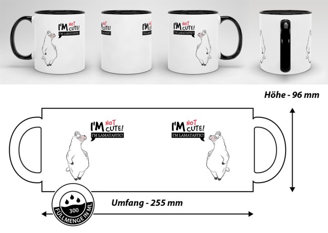 Tasse Im not cute im lamatastic Schwarz