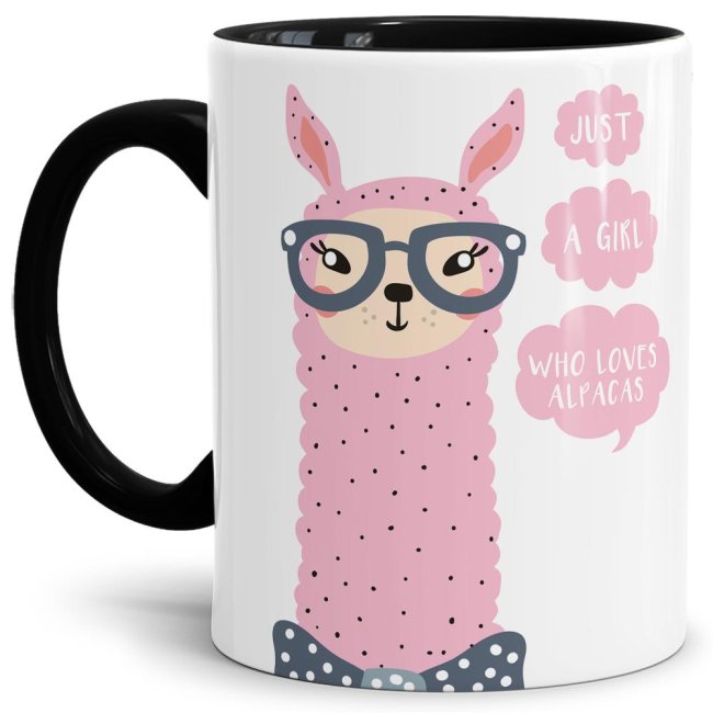 Tasse Just a girl who loves alpacas Schwarz