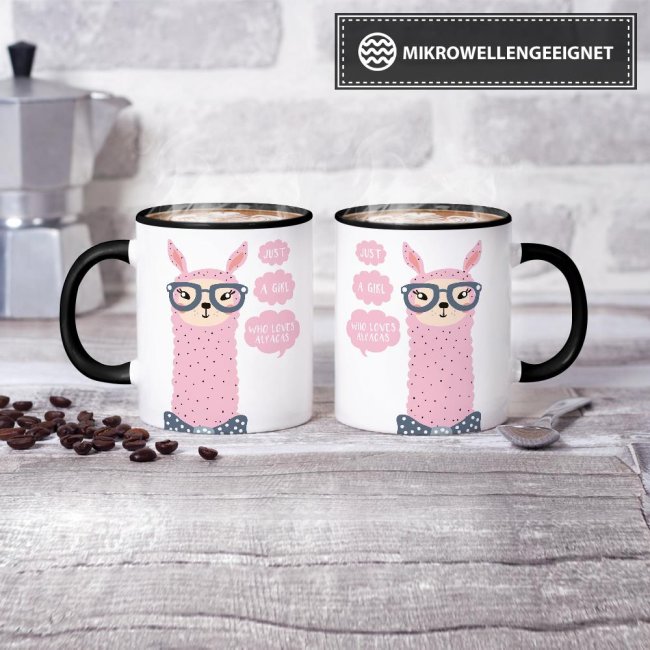 Tasse Just a girl who loves alpacas Schwarz