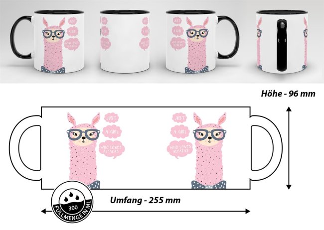 Tasse Just a girl who loves alpacas Schwarz