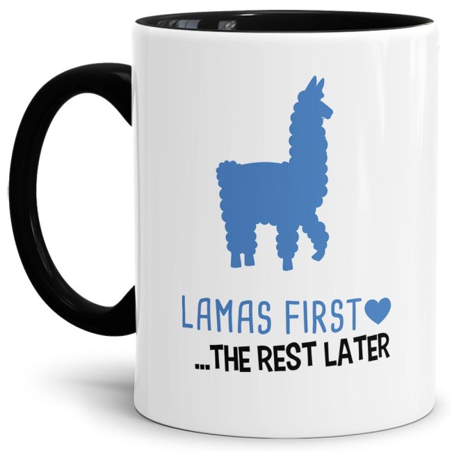 Tasse Lamas first rest later blau Schwarz