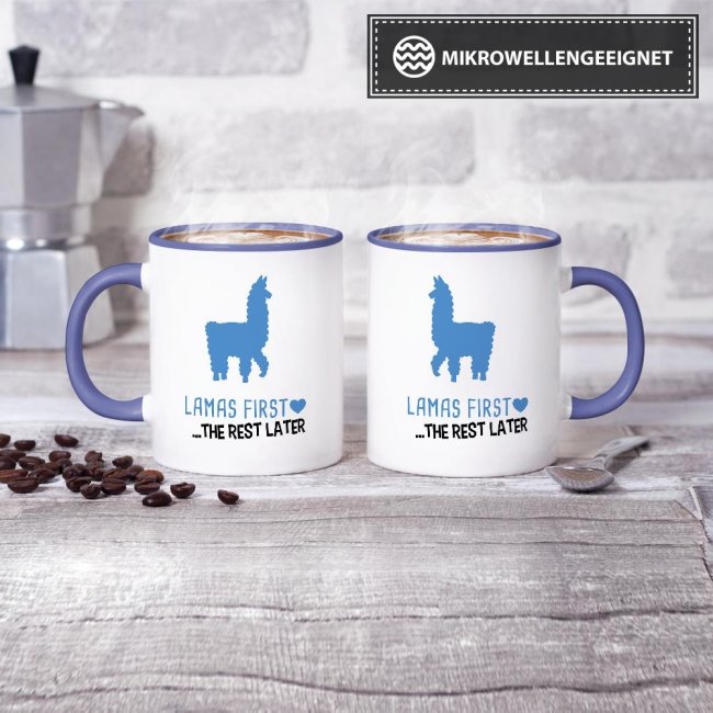 Tasse Lamas first rest later blau Cambridge-Blau