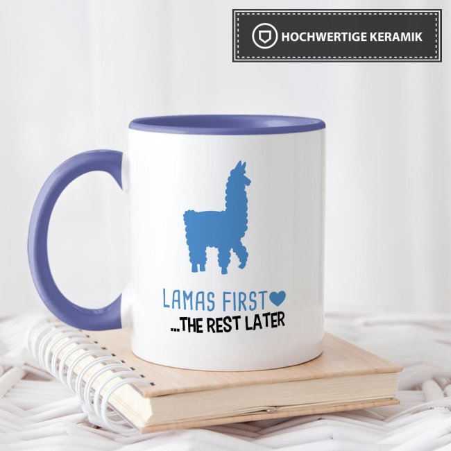 Tasse Lamas first rest later blau Cambridge-Blau