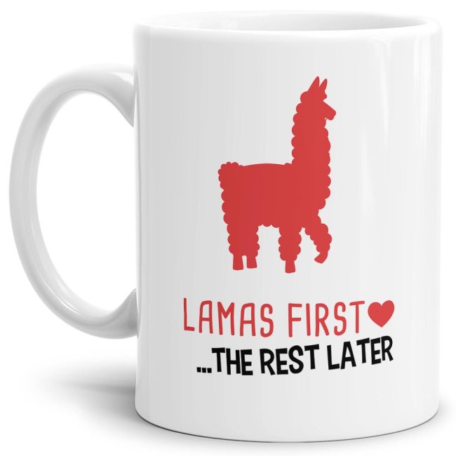 Tasse Lamas first rest later rot Weiss