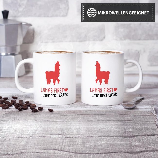 Tasse Lamas first rest later rot Weiss