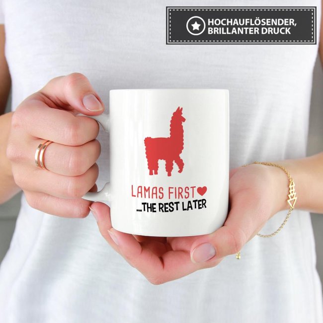 Tasse Lamas first rest later rot Weiss