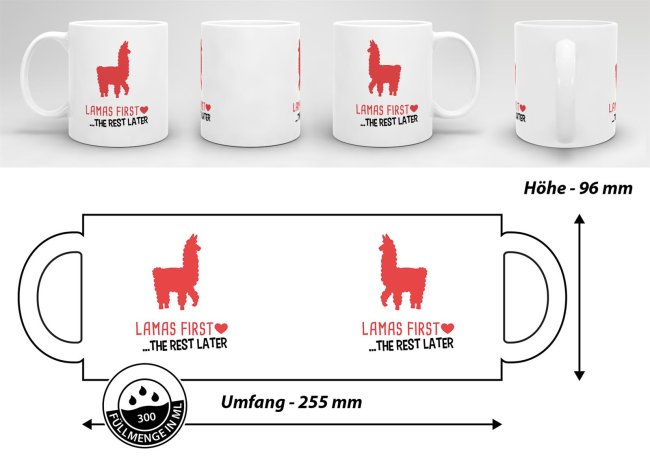 Tasse Lamas first rest later rot Weiss
