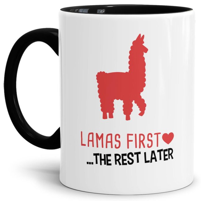 Tasse Lamas first rest later rot Schwarz