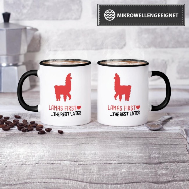 Tasse Lamas first rest later rot Schwarz