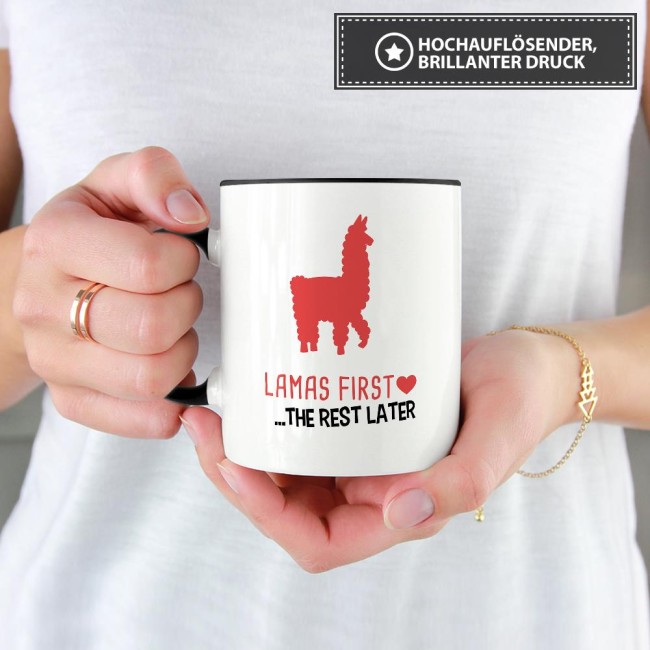 Tasse Lamas first rest later rot Schwarz