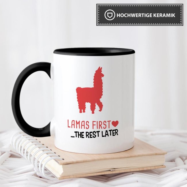 Tasse Lamas first rest later rot Schwarz