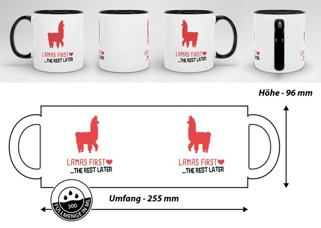 Tasse Lamas first rest later rot Schwarz