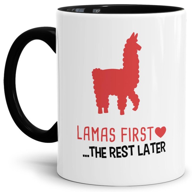 Tasse Lamas first rest later rot Schwarz