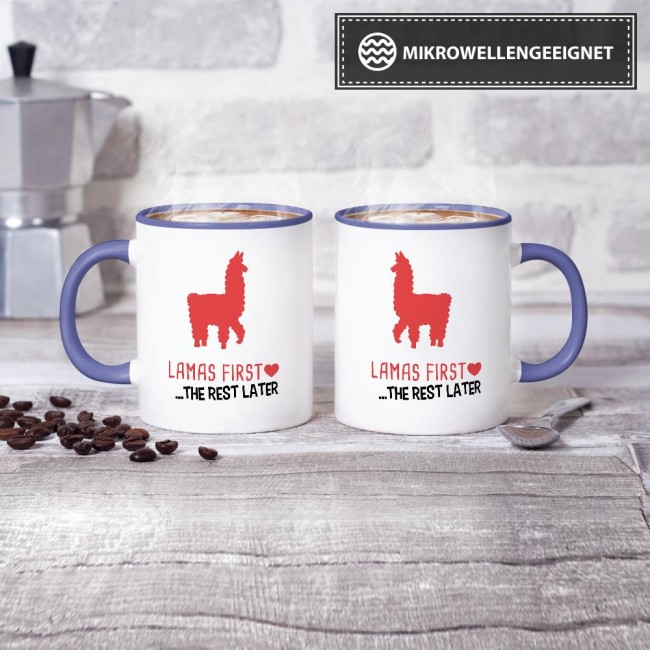 Tasse Lamas first rest later rot Cambridge-Blau