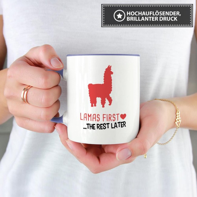 Tasse Lamas first rest later rot Cambridge-Blau