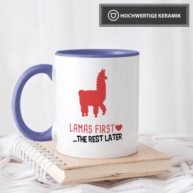 Tasse Lamas first rest later rot Cambridge-Blau