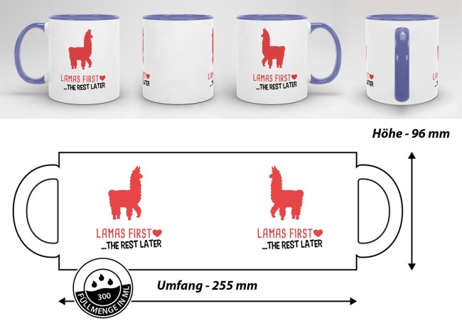 Tasse Lamas first rest later rot Cambridge-Blau