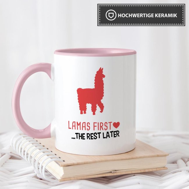 Tasse Lamas first rest later rot Rosa