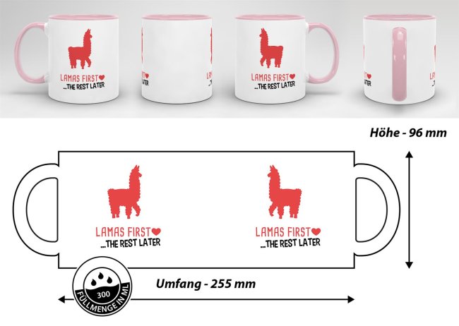 Tasse Lamas first rest later rot Rosa