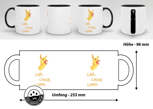 Tasse Live laugh llama Schwarz
