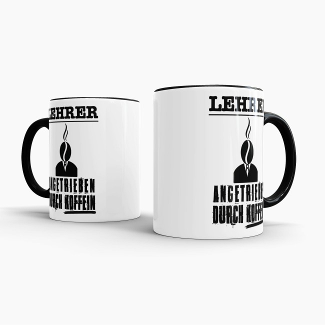 Tasse Lehrer - Angetrieben durch Koffein - Schwarz