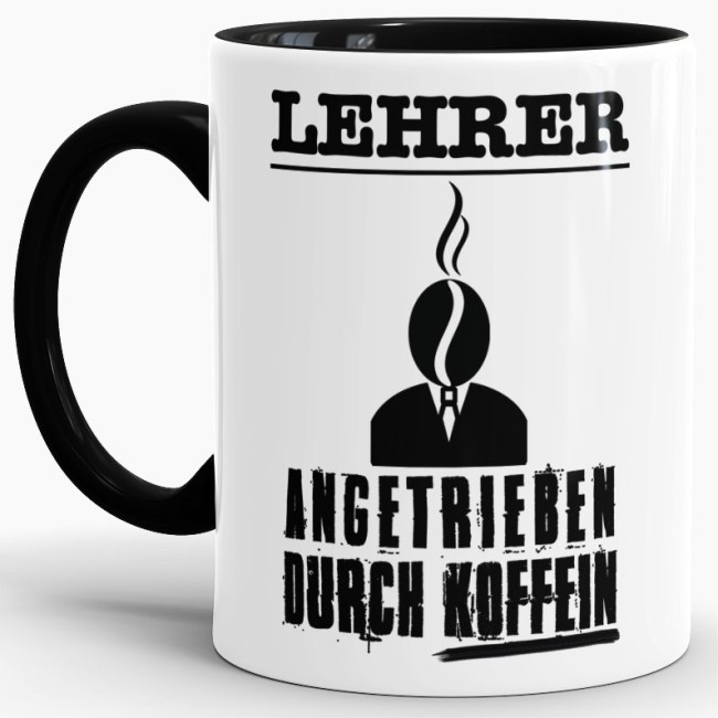 Tasse Lehrer - Angetrieben durch Koffein - Schwarz