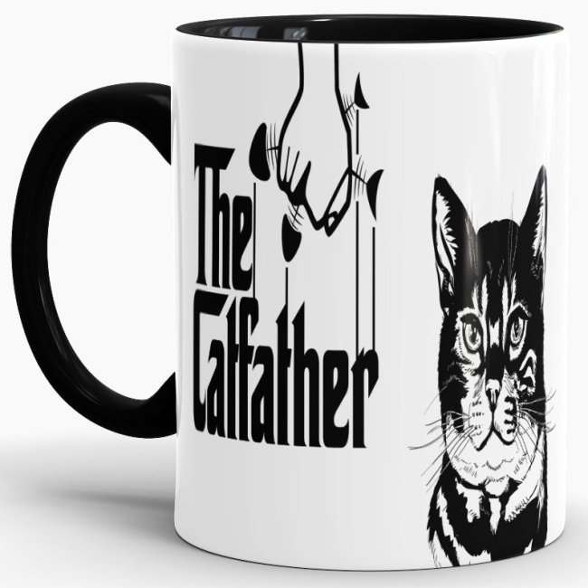 Tasse The Catfather Weiss-Schwarz Innen &amp; Henkel Schwarz