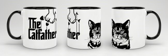 Tasse The Catfather Weiss-Schwarz Innen &amp; Henkel Schwarz