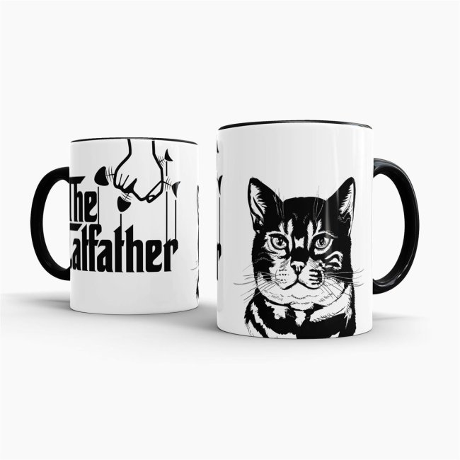 Tasse The Catfather Weiss-Schwarz Innen &amp; Henkel Schwarz