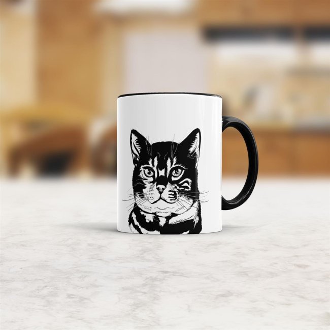 Tasse The Catfather Weiss-Schwarz Innen &amp; Henkel Schwarz