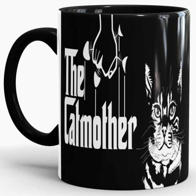 Tasse The Catmother Schwarz-Weiss Innen &amp; Henkel Schwarz