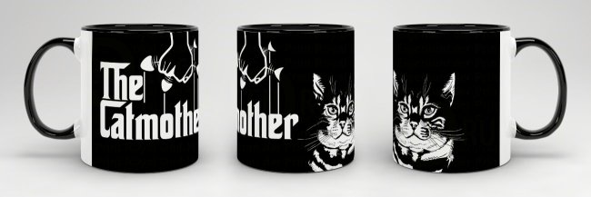 Tasse The Catmother Schwarz-Weiss Innen &amp; Henkel Schwarz