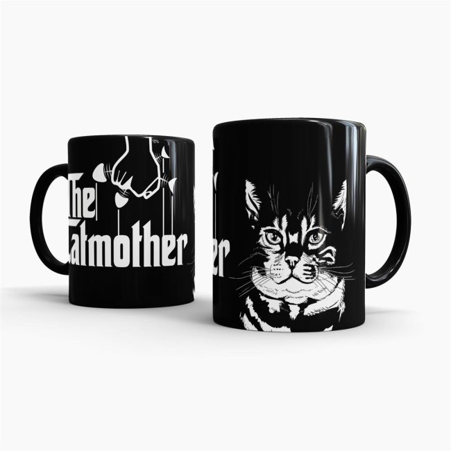 Tasse The Catmother Schwarz-Weiss Innen &amp; Henkel Schwarz