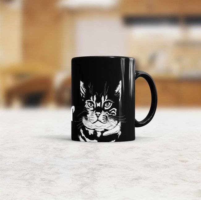Tasse The Catmother Schwarz-Weiss Innen &amp; Henkel Schwarz