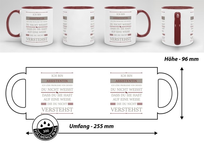 Berufe-Tasse - Ich bin Assistentin, ich l&ouml;se Probleme, die du nicht verstehst - Weinrot