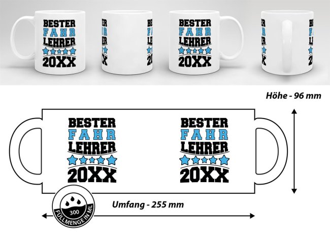 Tasse Bester Lehrer 2018 -verschiedene F&auml;cher- Fahr-Lehrer Weiss