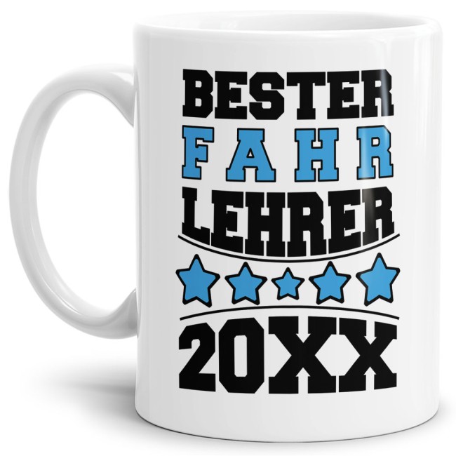 Tasse Bester Lehrer 2018 -verschiedene F&auml;cher- Fahr-Lehrer Weiss