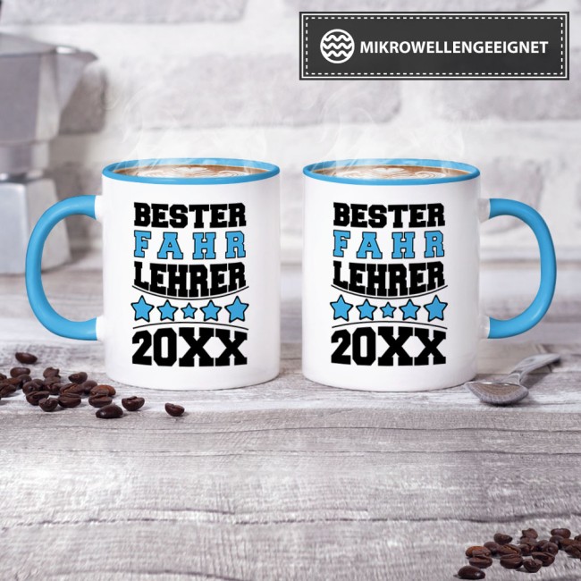 Tasse Bester Lehrer 2018 -verschiedene F&auml;cher- Fahr-Lehrer Innen &amp; Henkel Hellblau