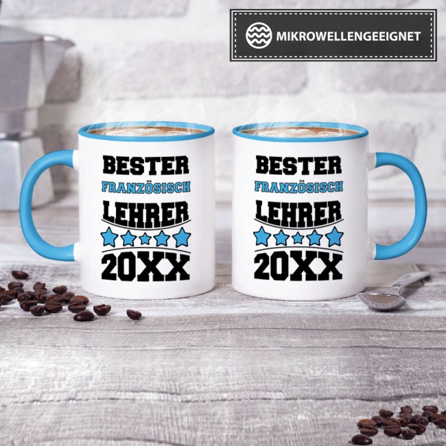 Tasse "Bester Franz&ouml;sisch-Lehrer" - Hellblau / Schule / Abi / Abschied