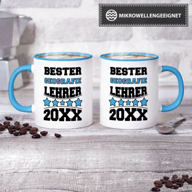 Tasse Bester Geografie-Lehrer Hellblau