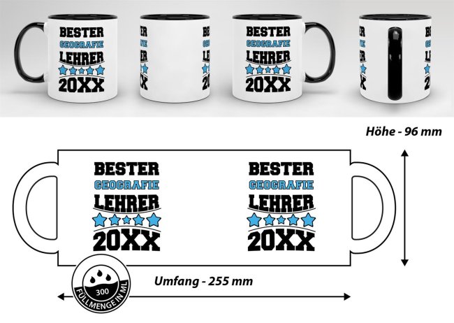 Tasse Bester Geografie-Lehrer Schwarz
