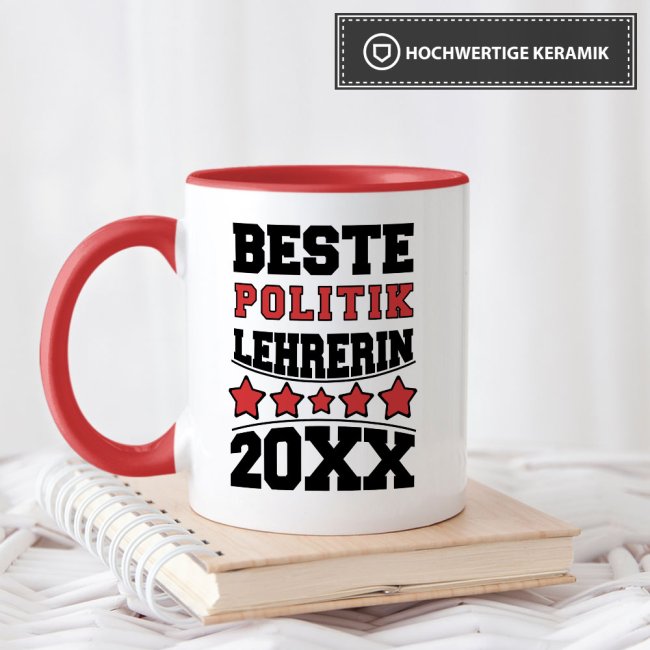 Tasse Beste Politik-Lehrerin Rot